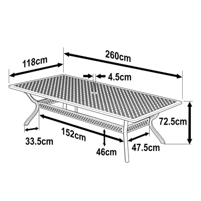Table Madison 2.6m (ensemble 10 personnes)