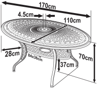 Aperçu: Charlotte 6 seater oval garden table set dimensions