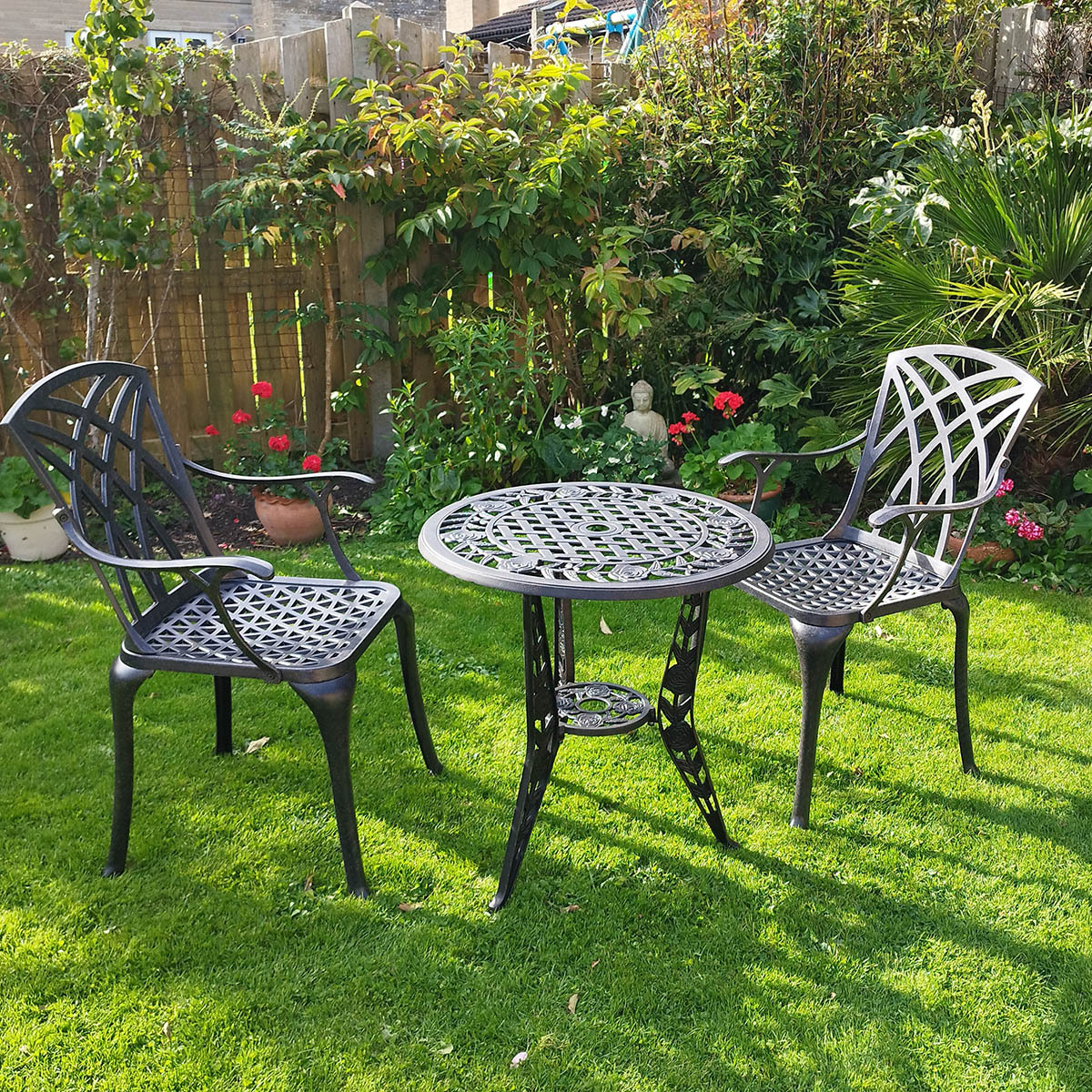 Table et 2 chaises de jardin bistrot Rose - Bronze