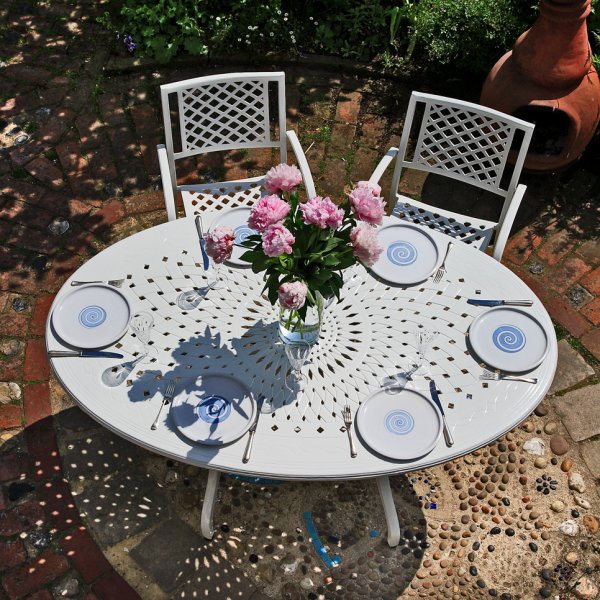 Charlotte white 6 seater oval garden table set 4