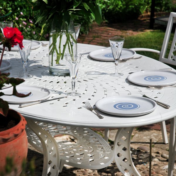 Charlotte white 6 seater oval garden table set 3