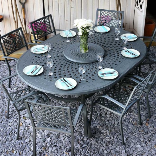 GLORIA table 210 x 150 cm et 10 chaises - coloris ardoise